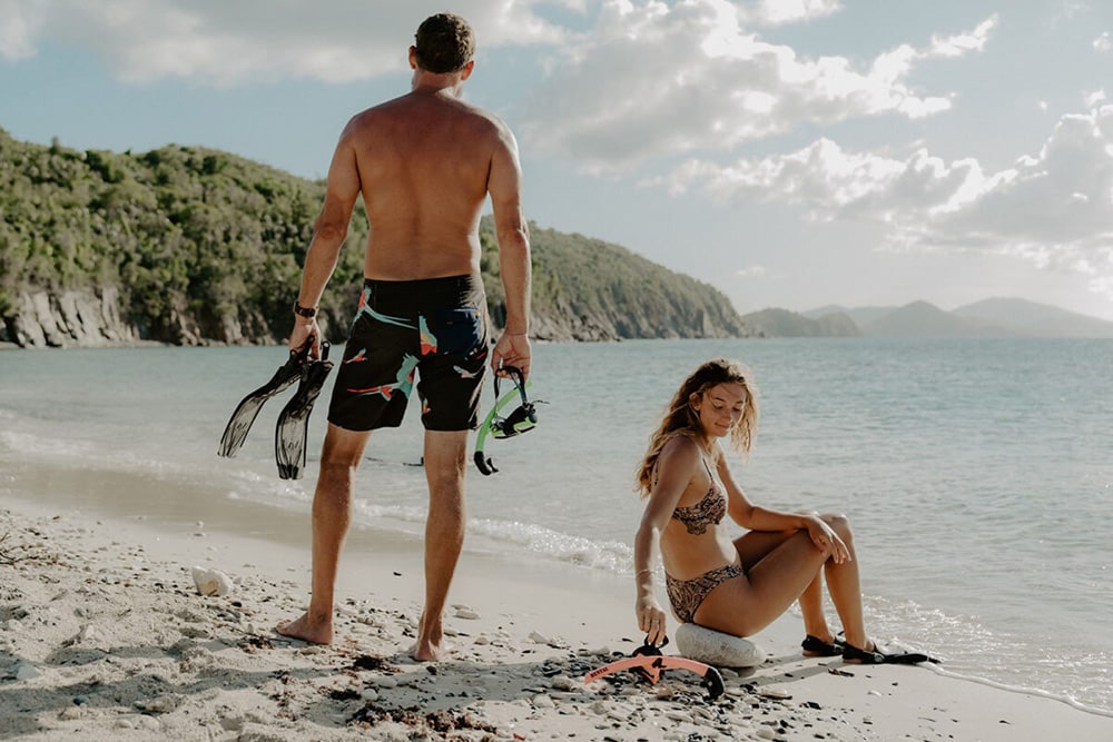 Man and Woman on Beach in Virgin Islands Destination of Lovango Bay