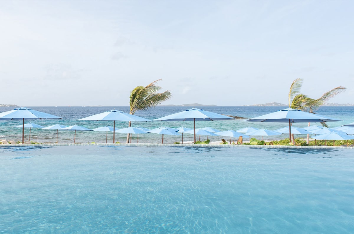 Lovango Bay Umbrellas Palm Trees in Virgin Islands Destination